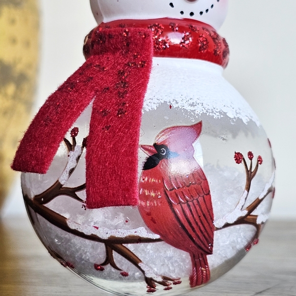Robert Stanley Snow Filled Glass Snowman Ornament Painted Cardinal Winter Decor - Picture 4 of 14